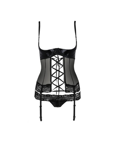 Корсет с открытой грудью NORTH CORSET black S/M - Passion Exclusive, пажи, трусики, шнуровка