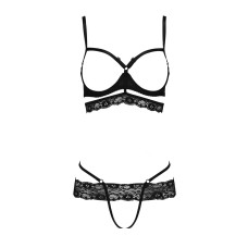 Комплект белья SARIA SET OpenBra black S/M - Passion Exclusive: стрэпы: откртый лиф, стринги