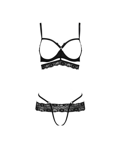 Комплект белья SARIA SET OpenBra black S/M - Passion Exclusive: стрэпы: откртый лиф, стринги