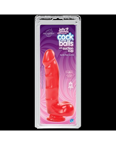 Фалоімітатор Doc Johnson Jelly Jewels Cock&Balls Red, діаметр 3,6 см, антибактеріальний ПВХ