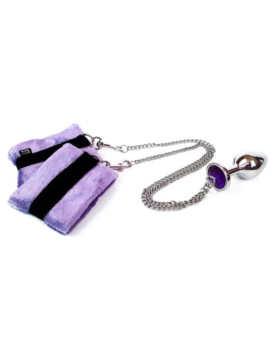 Наручники з металевою анальною пробкою Art of Sex Handcuffs with Metal Anal Plug size M Purple