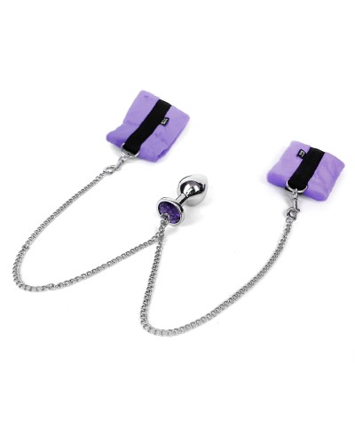 Наручники з металевою анальною пробкою Art of Sex Handcuffs with Metal Anal Plug size M Purple