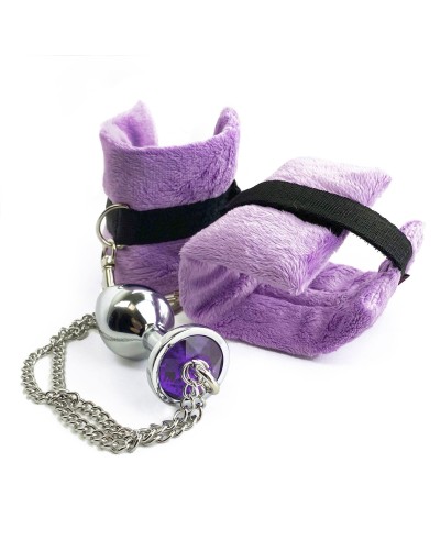 Наручники з металевою анальною пробкою Art of Sex Handcuffs with Metal Anal Plug size M Purple