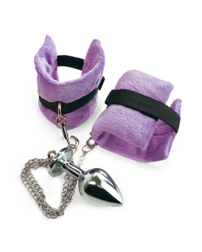 Наручники з металевою анальною пробкою Art of Sex Handcuffs with Metal Anal Plug size M Purple