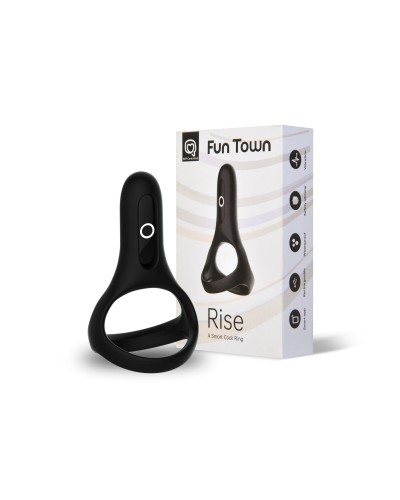 Двойное эрекционное кольцо Fun Town Rise Black, управление со смартфона