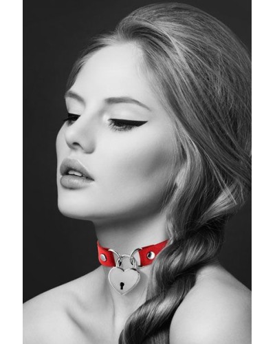 Чокер с замочком-сердечком Bijoux Pour Toi - HEART LOCK Red, экокожа