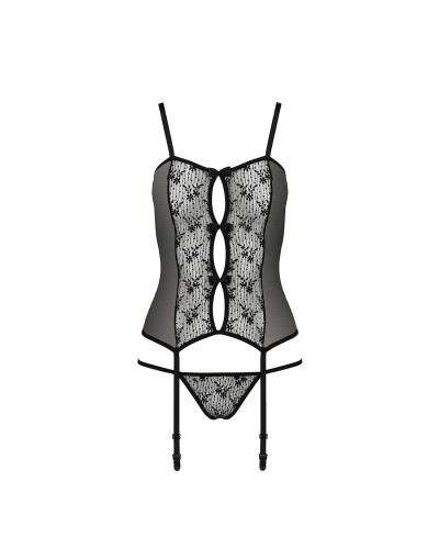 Корсет з пажами GRACIA CORSET black L/XL Passion, трусики, напівпрозорий