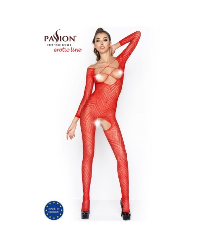 Бодістокінг Passion BS040 red, комбінезон з відкритими грудьми