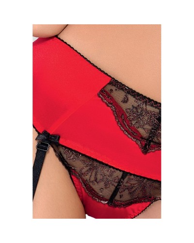 (SALE) Комплект білизни BRIDA SET OpenBra red L/XL - Passion Exclusive: трусики-танга, пояс, ліф