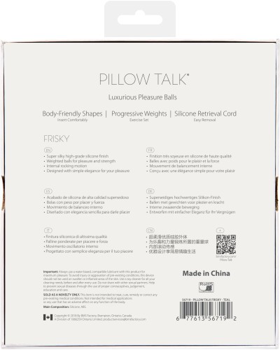 Розкішні вагінальні кульки PILLOW TALK - Frisky Teal з кристалом, діаметр 3,2 см, вага 49-75 гр