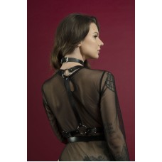 Портупея на тіло Feral Feelings - Harness, натуральна шкіра, колір чорний