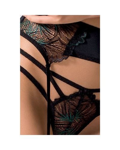 Комплект белья FLORIS SET black L/XL - Passion Exclusive: лиф, трусики, пояс для чулок