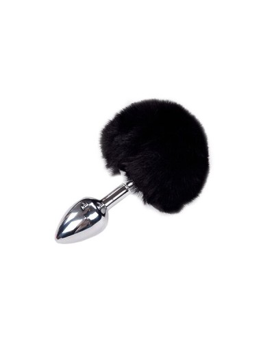 Металева анальна пробка Кролячий хвостик Alive Fluffy Plug S Black, діаметр 2,8 см