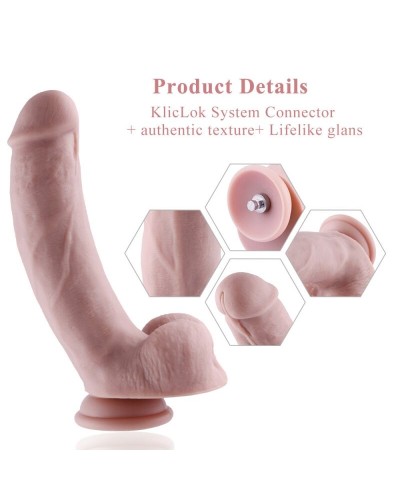 Силіконовий фалоімітатор для секс-машин Hismith 8.3″ Silicone Dildo, вигнутий, система KlicLok