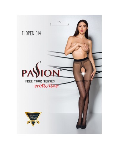 Колготки с открытым доступом, имитация чулок TIOPEN 014 black 1/2 (20 den) — Passion