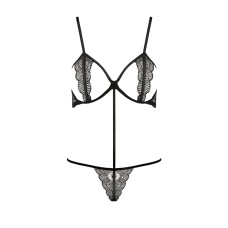 Комплект білизни QUENTRIS BIKINI black XXL/XXXL - Passion Exclusive, стрінги і напіввідкритий ліф