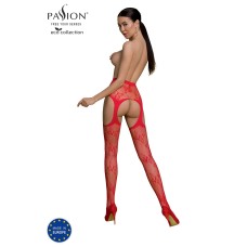 Еротичні колготки-бодістокінг Passion ECO S001 red, з доступом, декор метелики, підв’язки