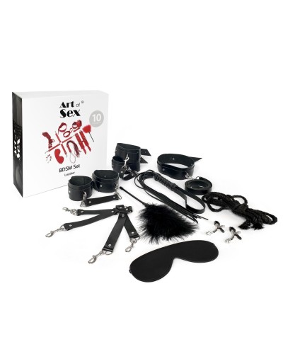 Набор Art of Sex - BDSM Set  Leather, 10 предметов, натуральная кожа, Черный