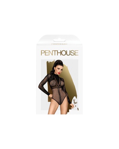 Боди Penthouse Spicy Whisper S/L Black, имитация топа с длинными рукавами, закрытое декольте