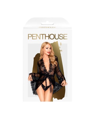 Комплект пеньюар, трусики з доступом та бралет Penthouse - Hypnotic Power Black S/L