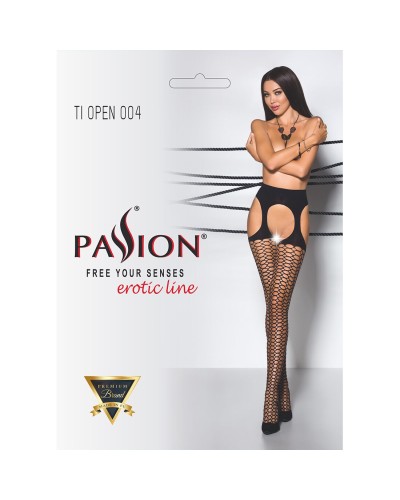 Еротичні колготки TIOPEN 004 nero 1/2 (fishnet 40 den) - Passion, імітація панчох і пояса