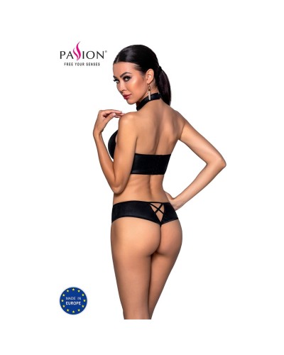 Комплект из эко-кожи Nancy Bikini black XXL/XXXL - Passion, бра и трусики с имитацией шнуровки 