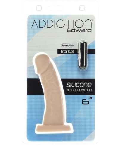 Изогнутый фаллоимитатор на присоске ADDICTION — Edward 6″ Curved Dong, вибропуля в подарок