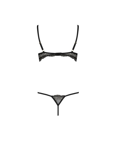 Комплект белья VALERY SET OpenBra black L/XL - Passion Exclusive: стрэпы: трусики, открытый лиф