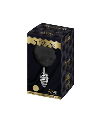 Металева анальна пробка Кролячий хвостик Alive Fluffy Twist Plug L Black, діаметр 3,8 см