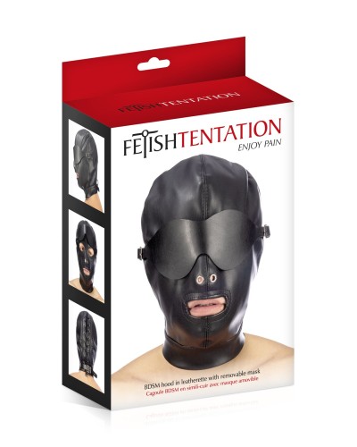 Капюшон для БДСМ зі знімною маскою Fetish Tentation BDSM hood in leatherette with removable mask