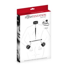 Фіксатор для рук і шиї з повідцем Fetish Tentation Submission bar with handcuffs and collar