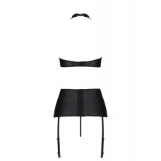 Комплект з екошкіри Passion Nancy Set 4XL/5XL black, імітація шнурівки, топ, пояс для панчіх