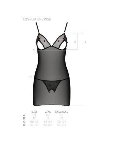 Сорочка з вирізами на грудях + стрінги LOVELIA CHEMISE black XXL/XXXL - Passion