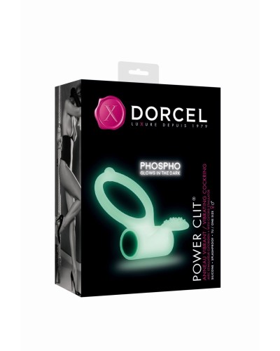 Эрекционное кольцо Dorcel Power Clit White PHOSPHO с вибрацией, белое, светится в темноте