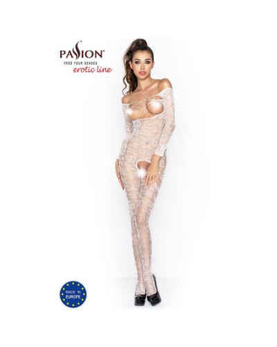 Бодістокінг Passion BS031 white, комбінезон з відкритими грудьми