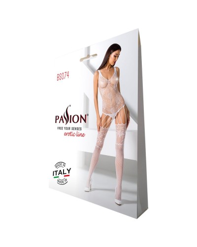 Ажурний бодістокінг з імітацією панчіх Passion BS074 white