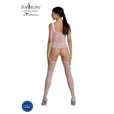 Бодістокінг Passion ECO BS001 One Size white, з доступом, імітація підв’язок, флористичний декор