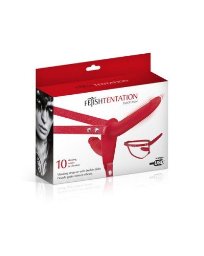 Подвійний страпон з вібрацією Fetish Tentation Vibrating Strap-On with Double Dildo Red