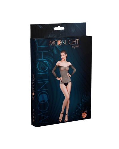 Сетчатое боди со стразами Moonlight Model 09 Black, открытые плечи