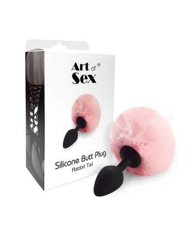 Силиконовая анальная пробка М Art of Sex - Silicone Bunny Tails Butt plug, цвет Розовый, диаметр 3,5