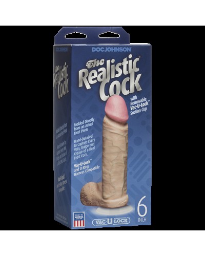 Фалоімітатор Doc Johnson The Realistic Cock 6 inch White - PVC, Vack-U-Lock, діаметр 4,3 см