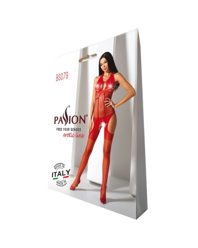 Бодистокинг с имитацией чулок Passion BS079 red