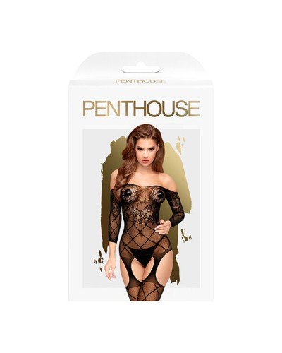 Бодистокинг с флористическо-геометрическим орнаментом Penthouse - Top-Notch Black S/L