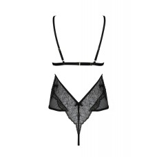 Боді Passion Amberly Body 6XL/7XL black, асиметричний крій, мереживний ліф, золота нитка