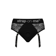 Кружевные трусы для страпона с подвязками для чулок Strap-On-Me DIVA HARNESS, S