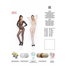 Бодистокинг Passion BS042 white, комбинезон, длинный рукав, закрытое плечо