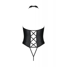 Боди из экокожи Passion Nancy Body 4XL/5XL black, с имитацией шнуровки и открытым доступом