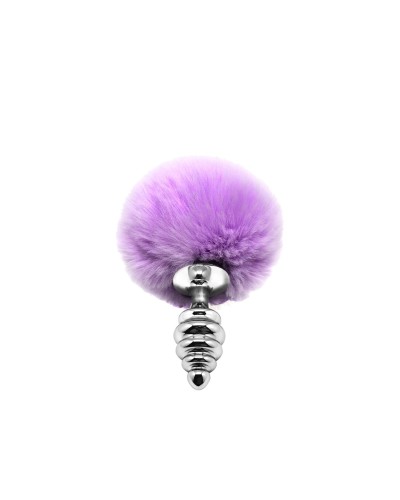 Металева анальна пробка Кролячий хвостик Alive Fluffy Twist Plug S Purple, діаметр 2,9 см