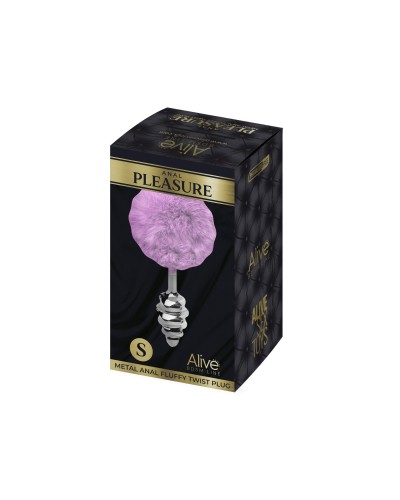 Металева анальна пробка Кролячий хвостик Alive Fluffy Twist Plug S Purple, діаметр 2,9 см