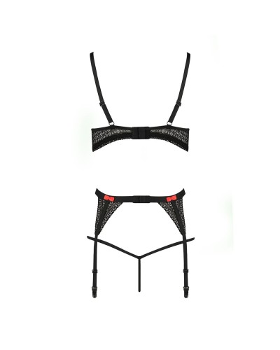 Комплект белья PERDITA SET black L/XL - Passion Exclusive: стрэпы: лиф, стринги и пояс для чулок